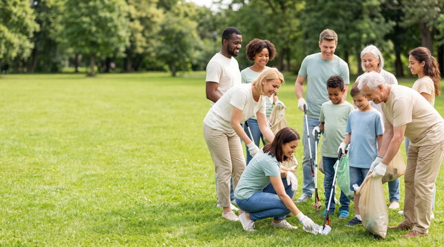 Community members participating in a neighborhood park cleanup event