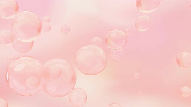 Soft pink bubbles floating on a light pastel background with gentle reflections and transparent effects