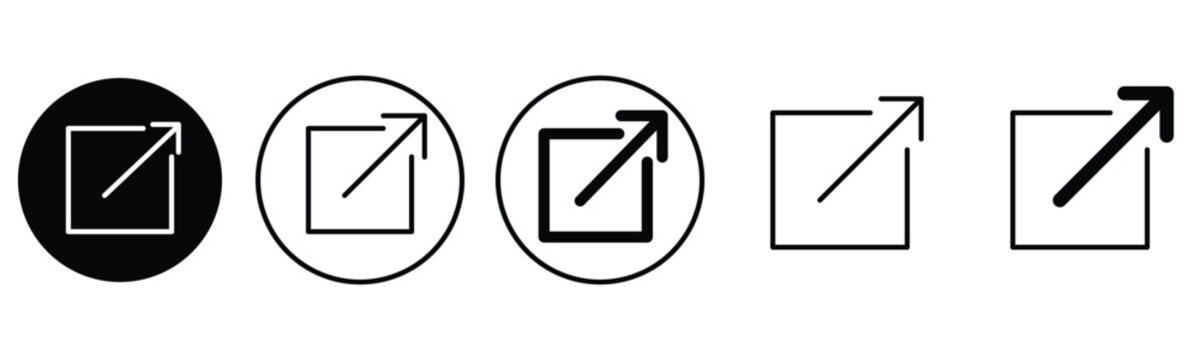 External Link Arrow Icon Collection with Black and White Square and Circular Outward Arrow Symbols for Web Navigation, Interface Buttons and Digital Applications Editable EPS Vector Illustration
