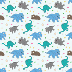 Dinosaur seamless pattern with triceratops footprint and star © EkhlasAsia