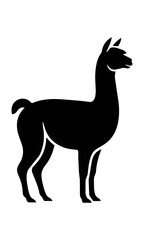 Fototapeta premium Minimalist black silhouette of an alpaca standing in profile isolated on a white background animal character concept