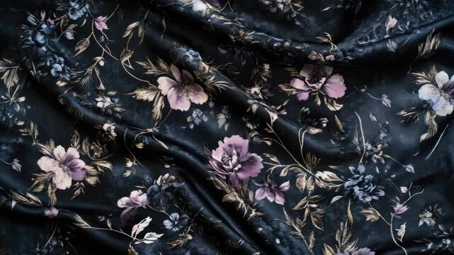 Close-up of Luxury Silk Fabric with Floral Pattern