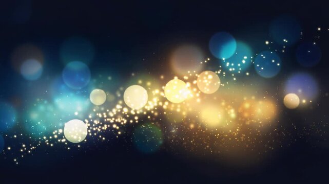 Beautiful glowing abstract lights with bokeh effect and sparkling particles on dark background