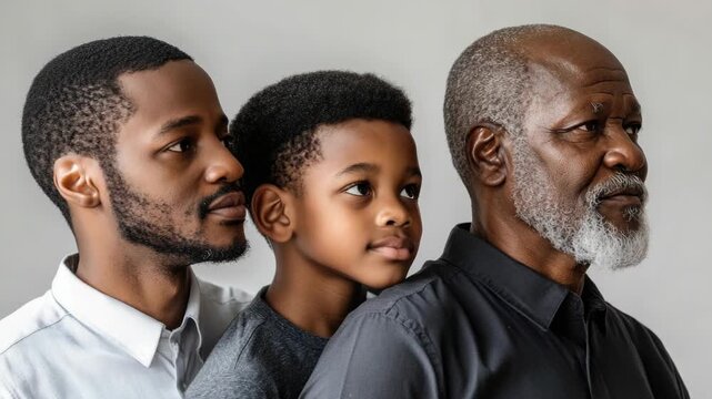 Portrait of Three Generations of African American Men: Grandfather, Father, and Son