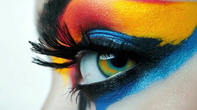 Eye with Bold Multicolored Artistic Makeup