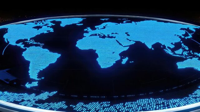 Glowing Digital World Map with Network Connectivity Visualization