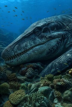 Mosasaurus Resting on the Prehistoric Ocean Floor