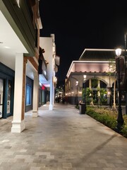 Fototapeta premium Nighttime street scene with classic architecture