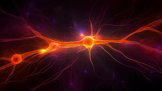 Close up view of glowing abstract neurons with neural connections in dark background for medical science