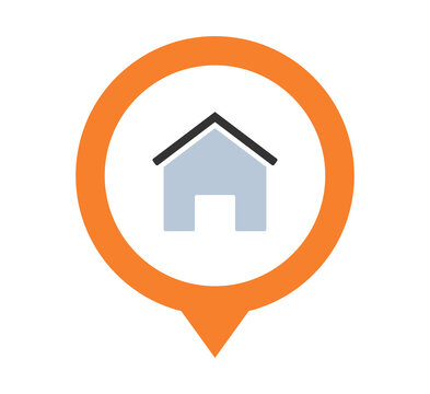 Orange circular home location marker with house symbol for residential mapping and navigation PNG with transparent background