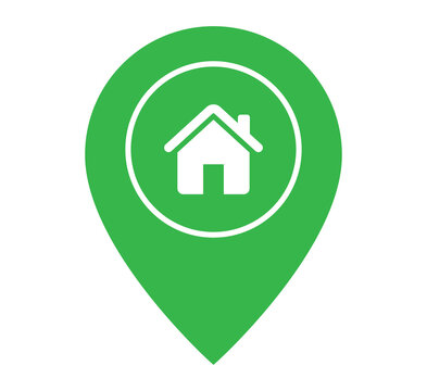 Green home location pin with white house symbol for property mapping and navigation PNG with transparent background