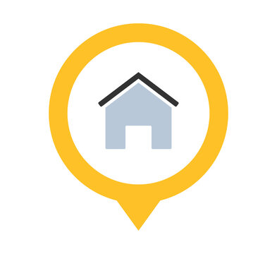 Yellow circular home location marker with house symbol for property navigation PNG with transparent background