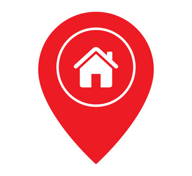 Red home map pin with white house symbol for location and property navigation PNG with transparent background
