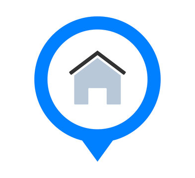 Blue circular home location marker with house symbol for property mapping and navigation PNG with transparent background