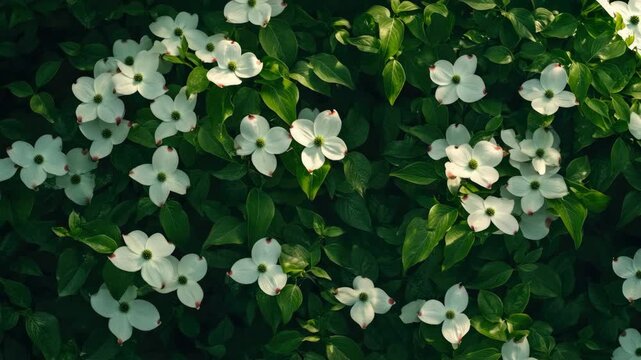 Close-up of White Dogwood Blossoms with Pink Tips