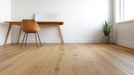 Fototapeta premium Wooden Laminate Floor Renovated Home Office Nook Wooden, digital innovation, artificial intelligence and connected business technology