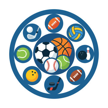 Diverse Sports Equipment Collage - Circular Design with Balls and Gear