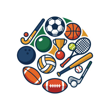 Diverse Sports Equipment Collection Arranged in Circle