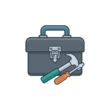 DIY Toolbox with Hammer and Screwdriver - Home Improvement Tools Icon