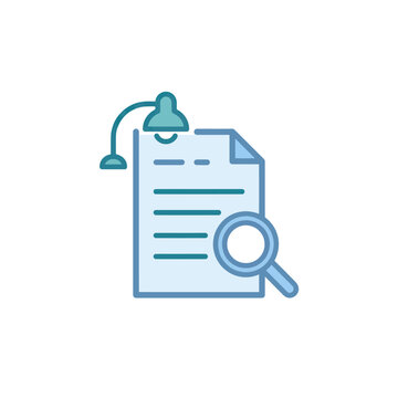 Document Analysis with Magnifying Glass and Desk Lamp Icon