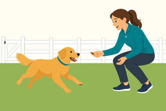 dog recall training fenced yard mammal obedient outdoors pedigree pet portrait puppy purebred human relationships summer together