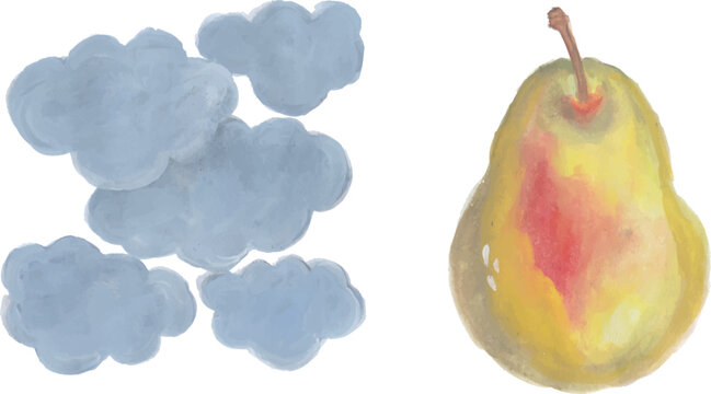 3D Cartoon Gradient Clouds and Pear Elements Set