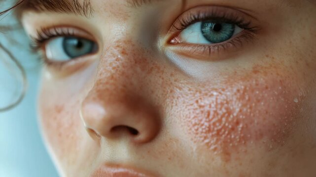 Close-up of a Child's Face with Freckles and Blue Eyes