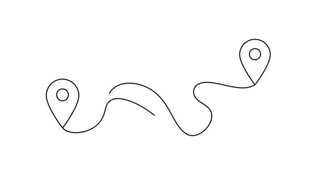 Route line with map location pins minimal vector