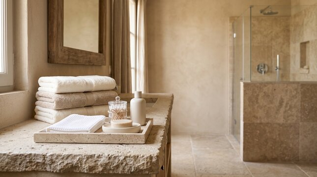 Guest bathroom prepared with fresh towels and amenities