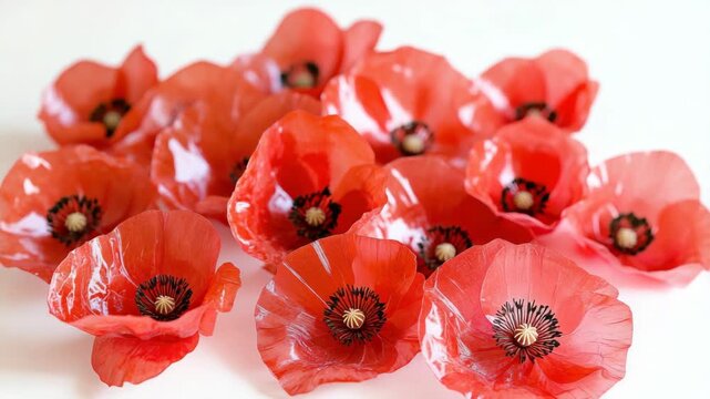Close-up of Vibrant Red Poppy Flowers on White Background