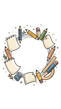 School supplies forming educational circular frame background