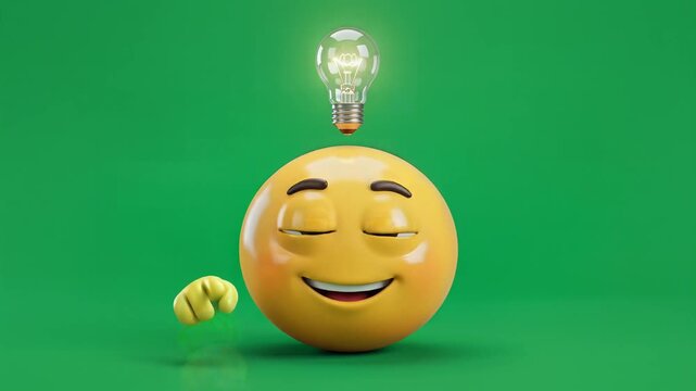 3d emoji character thinking then getting a bright new creative idea