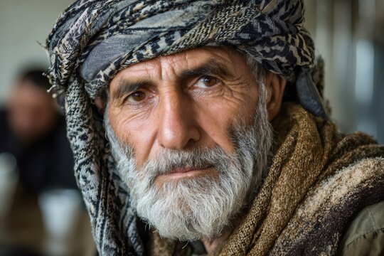 Elderly man wearing turban and beard representing wisdom