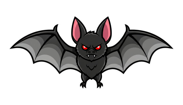 Cute cartoon bat illustration, spooky Halloween flying bat character with red eyes. Flat vector style animal icon for kids PNG