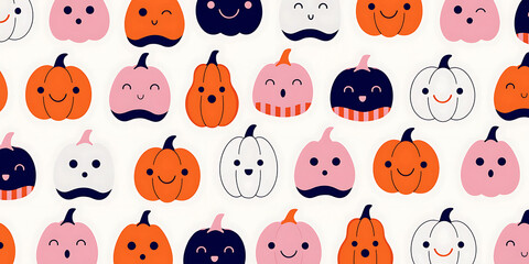 Fototapeta premium Cute kawaii pumpkin faces seamless