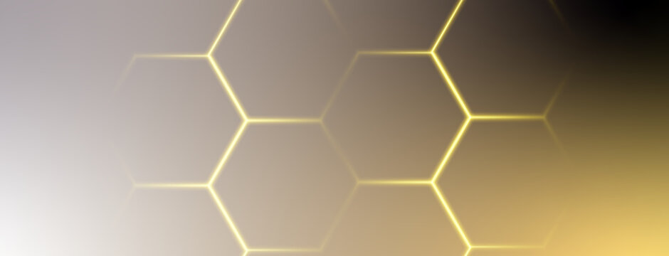Abstract geometric honeycomb background with glowing gold neon hexagon grid lines
