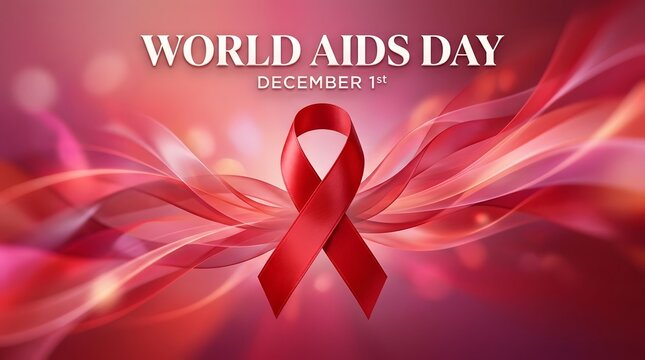 World aids day awareness ribbon with a vibrant and energetic abstract background