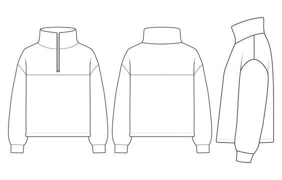Quarter Zip Pullover Sweatshirt Technical Fashion Flat Sketch