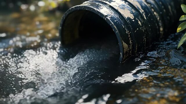 Water Flowing from a Drainage Pipe into a Stream