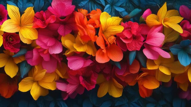 Top View of Vibrant Multi-colored Flowers in a Dense Arrangement