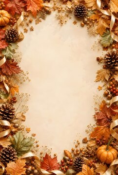 Rustic Autumn Foliage Border with Leaves and Copy Space