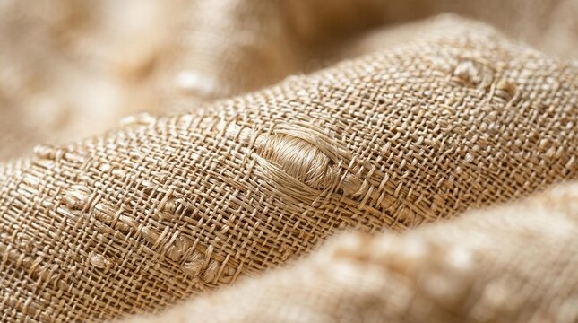 Natural coarse burlap fabric texture background with visible woven threads and folded folds jute material rough cloth textile background brown fabric natural fiber material background handmade