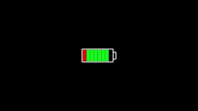 Battery Charging Empty to Full Animation on black background 4k video