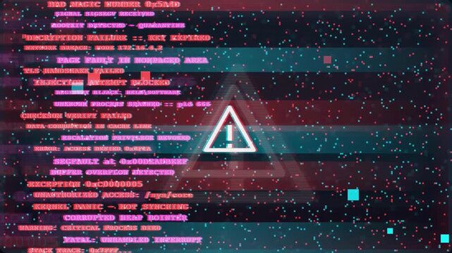 Digital Cyber Security Breach with Red Warning Alerts and Glitching Computer Code on Screen