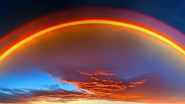 Vibrant Rainbow Arching over a Dramatic Sunset Sky