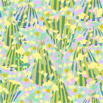 Colorful party hats seamless pattern for festive designs