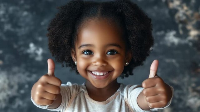 Happy Girl with Curly Hair Giving Two Thumbs Up