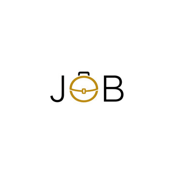 Minimalist JOB text logo with briefcase icon, professional employment and career search vector, gold and black business branding