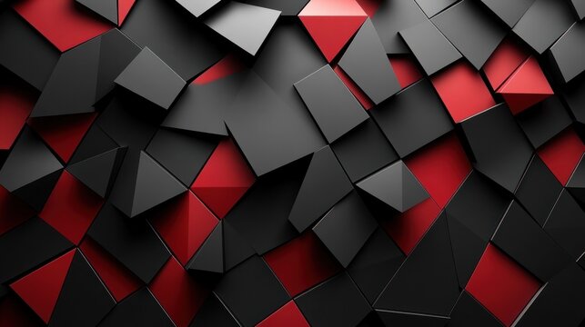 Unique triangular and polygonal shapes create a bold visual in red and black tones