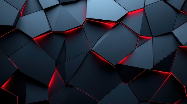 Intricate design has sharp black polygons with glowing red edges for a striking look